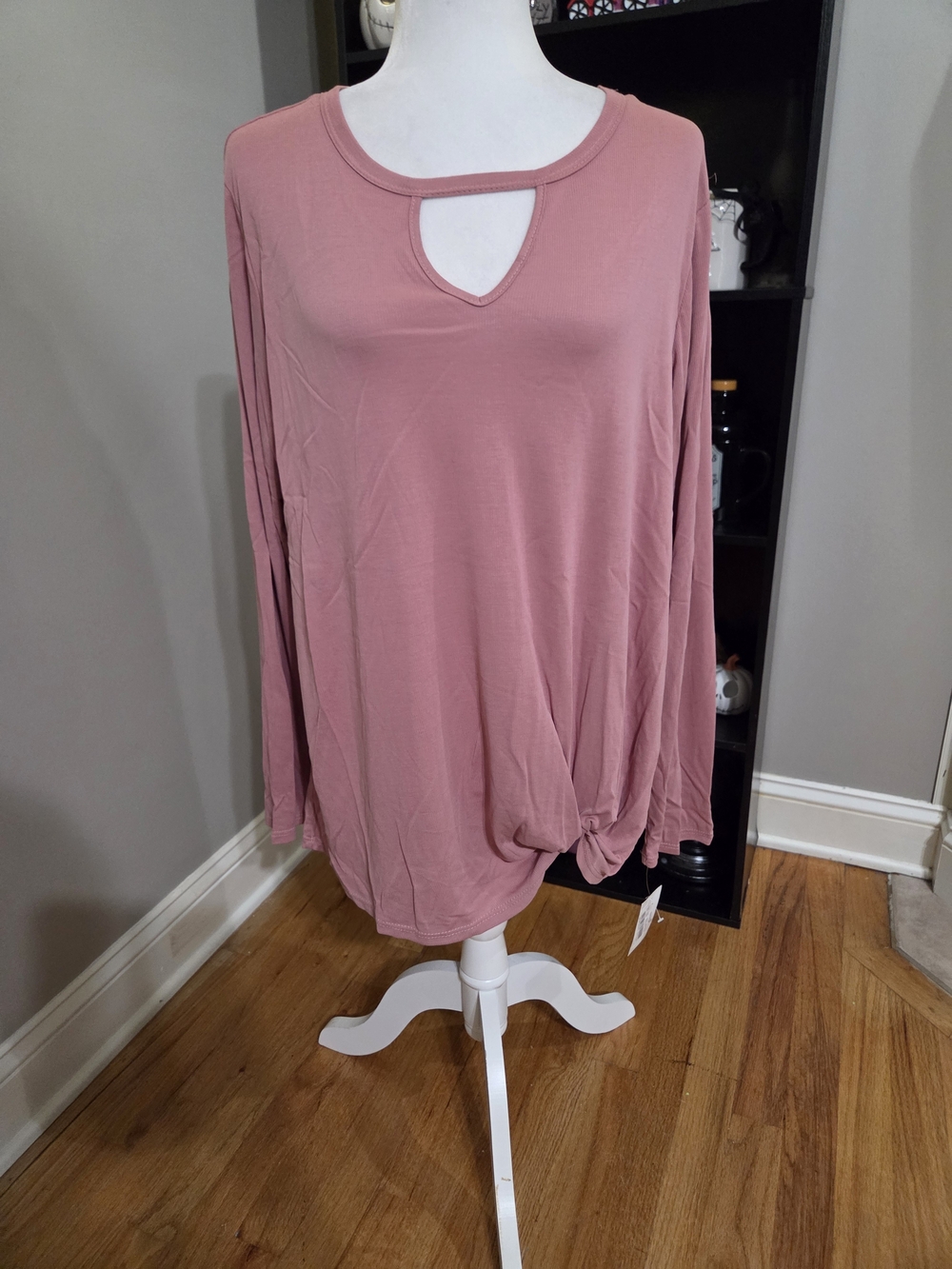 Moa Moa Dusty Rose Long Sleeve Keyhole Twist-Hem Top